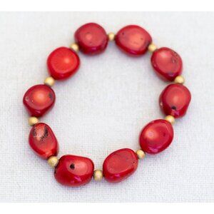 7 inch, Vintage Red Stone Beads Stylish Bracelet - D1
